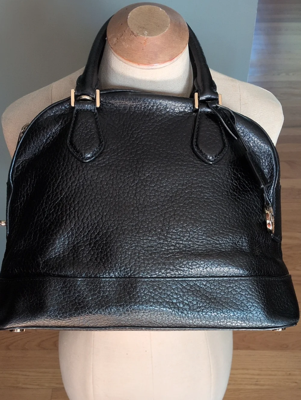 Michael Kors Smthe Dome Black Leather Satchel